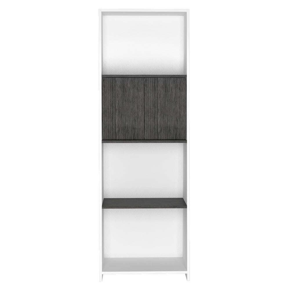 Detroit White & Carbon Grey Oak Woodgrain Bookcase With Doors - The Furniture Mega Store 