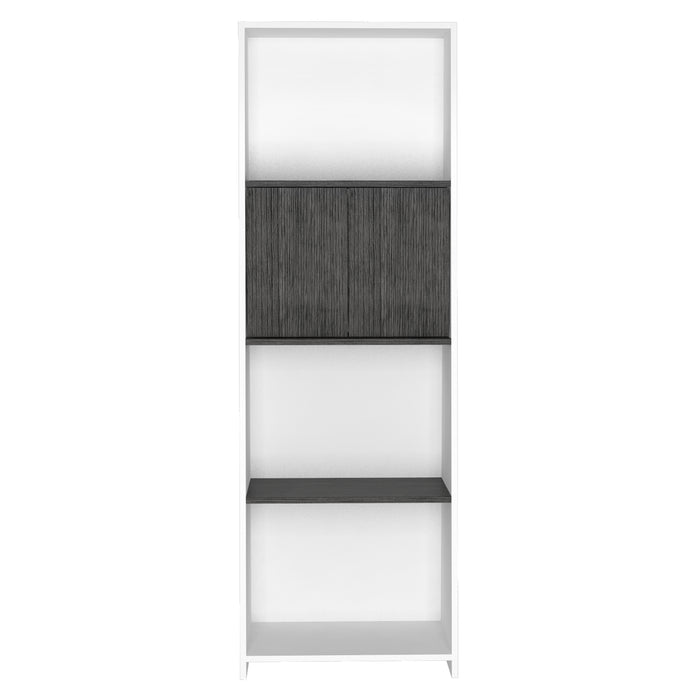 Detroit White & Carbon Grey Oak Woodgrain Bookcase With Doors - The Furniture Mega Store 