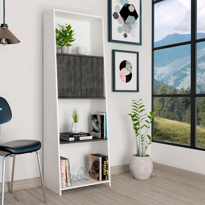 Detroit White & Carbon Grey Oak Woodgrain Bookcase With Doors - The Furniture Mega Store 