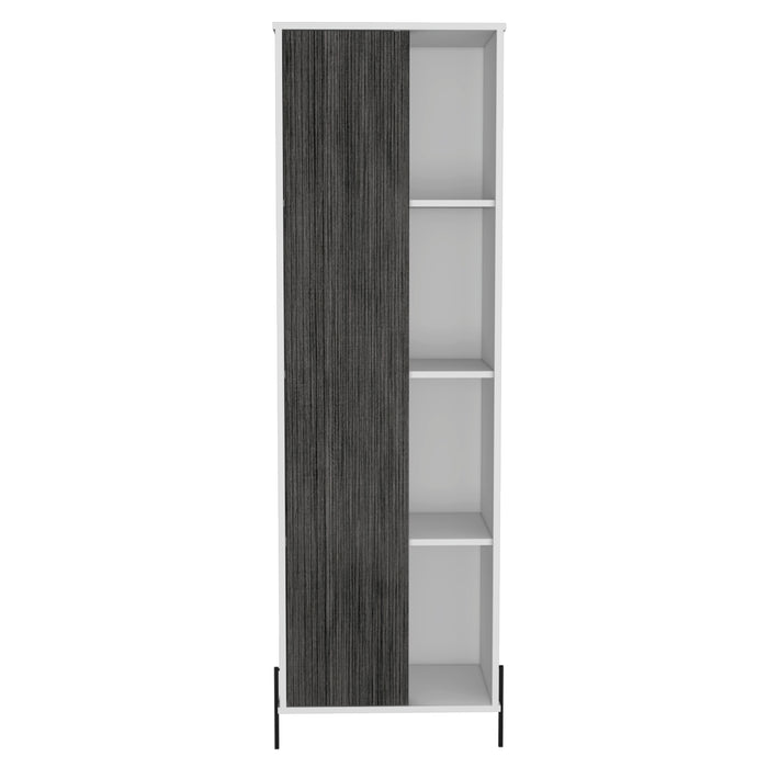 Detroit White & Carbon Grey Oak Woodgrain Tall Storage Cabinet With Open Shelving - The Furniture Mega Store 