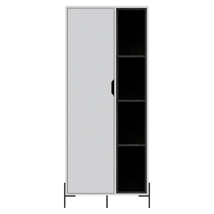 Detroit White & Carbon Grey Oak Woodgrain Bookcase With Door & Open Shelving - The Furniture Mega Store 