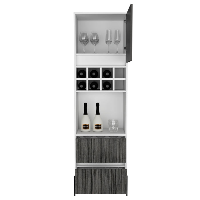 Detroit White & Carbon Grey Oak Woodgrain Tall Bar Cabinet - The Furniture Mega Store 