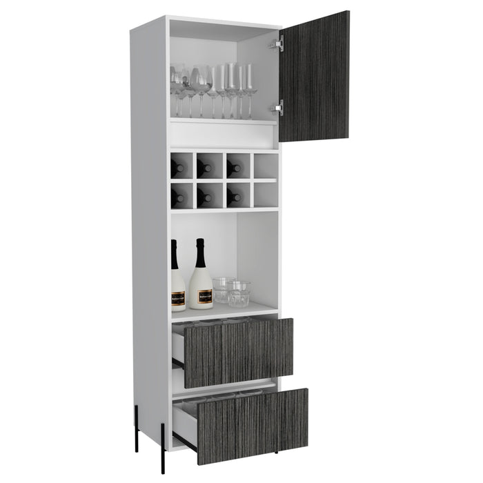 Detroit White & Carbon Grey Oak Woodgrain Tall Bar Cabinet - The Furniture Mega Store 