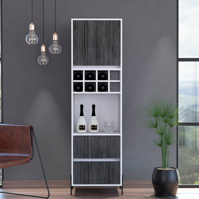 Detroit White & Carbon Grey Oak Woodgrain Tall Bar Cabinet - The Furniture Mega Store 