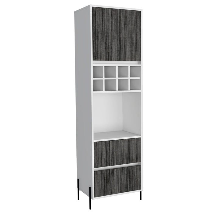 Detroit White & Carbon Grey Oak Woodgrain Tall Bar Cabinet - The Furniture Mega Store 