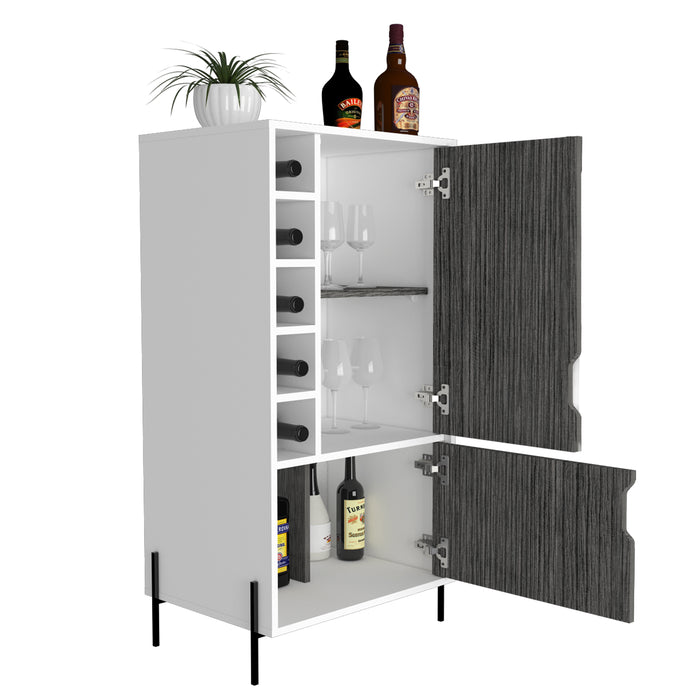 Detroit White & Carbon Grey Oak Woodgrain Drinks Storage Bar - The Furniture Mega Store 