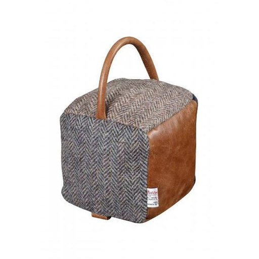 Harris Tweed & Vintage Leather Patch Work Square Door Stop - The Furniture Mega Store 