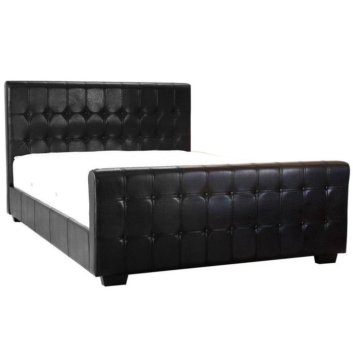 Black Faux Leather 4'6 Double Bed - The Furniture Mega Store 