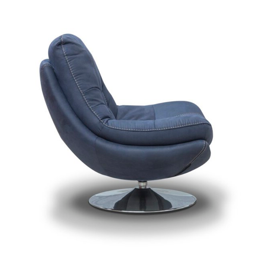 Luxe Fabric & Chrome Swivel Chair & Matching Footstool Set - Denim - The Furniture Mega Store