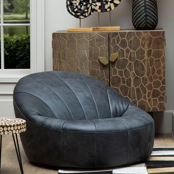 Haxton Vintage Leather Minimalist Chair - Ebony - The Furniture Mega Store 