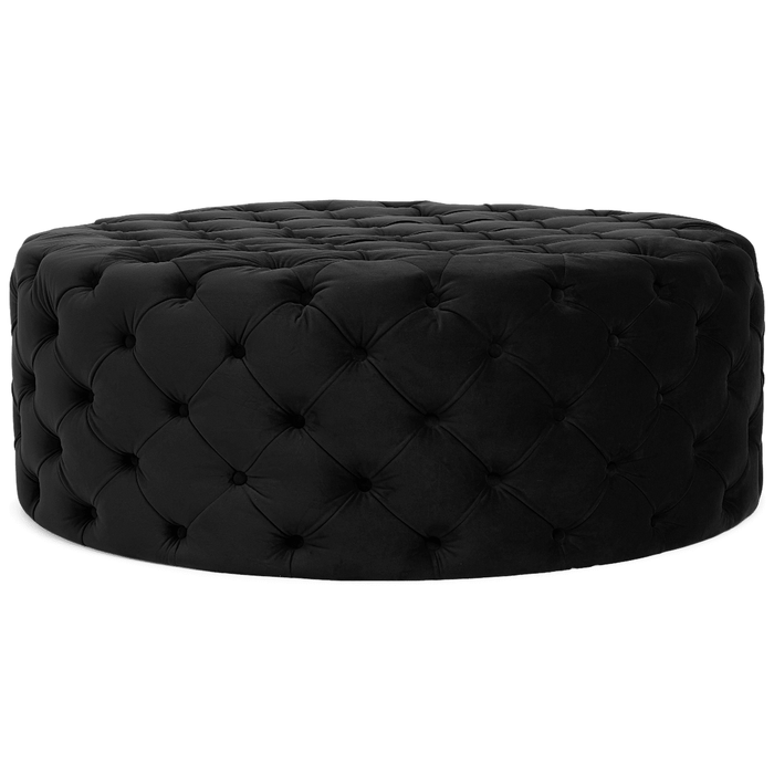 Extra Large Black Plush Velvet Round Footstool - 125cm - The Furniture Mega Store 