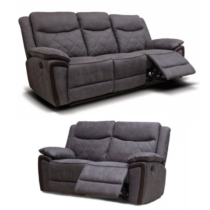 Foster Dark Grey Fabric Manual Recliner 3 & 2 Seater Sofa Set - The Furniture Mega Store 