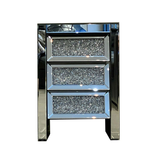 Crushed Diamond Mirrored 3 Drawer Bedside Table - The Furniture Mega Store