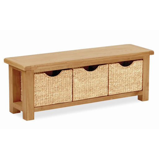 Sailsbury Solid Oak 3 Basket Storage Bench - 130cm - The Furniture Mega Store 