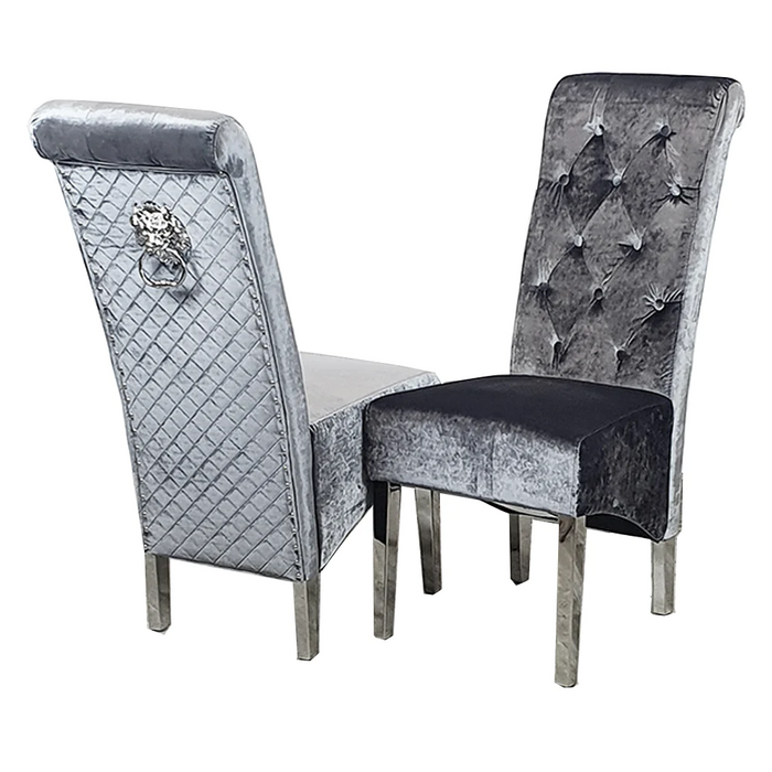 Sofia Velvet & Chrome Leg Lion Knocker Back Dining Chairs - Set Of 2 - Choice Of Colours - The Furniture Mega Store 