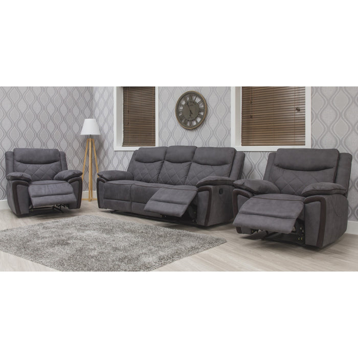 Foster Dark Grey Fabric Manual Recliner Sofa & x2 Armchairs Set - The Furniture Mega Store 