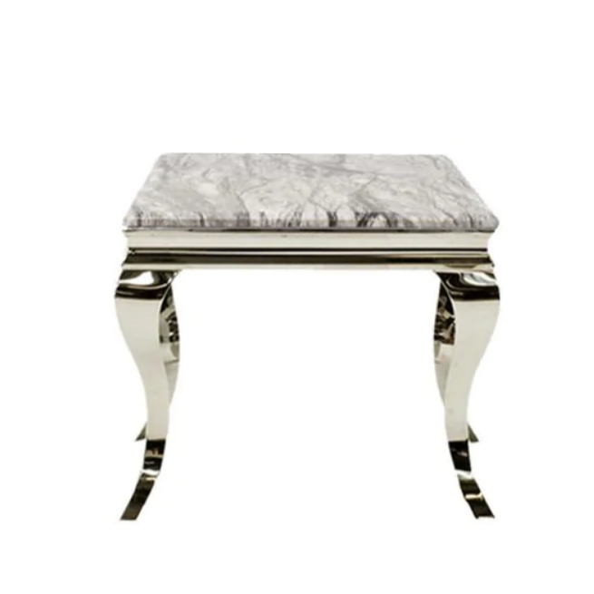 Louis Grey Marble & Polished Steel Lamp Table - The Furniture Mega Store 
