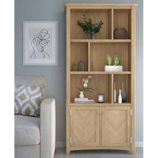 Grand Parquet Oak Large Multi Display Bookcase - The Furniture Mega Store 