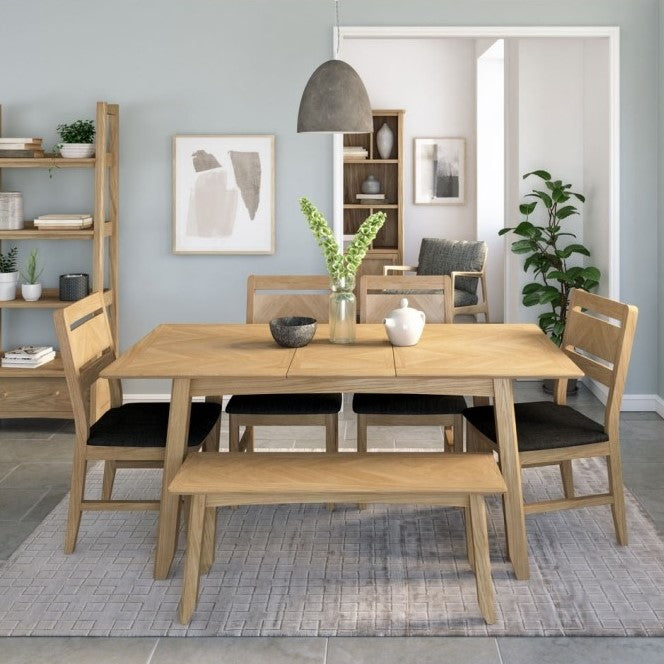 Grand Parquet Oak Extending Dining Table, Dining Bench & 2 Dining Chairs Set - The Furniture Mega Store 