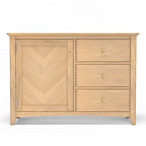 Grand Parquet Oak 1 Door 3 Drawer Sideboard - The Furniture Mega Store 