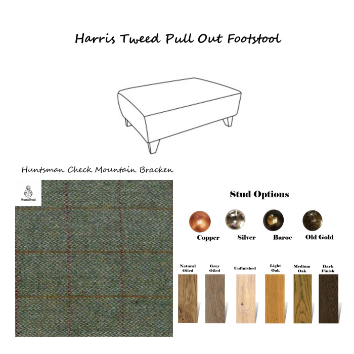 Harris Tweed Pull Out Footstool - Choice Of Tweeds - Feet & Studs - The Furniture Mega Store 