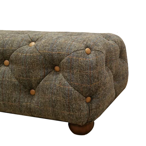 Harris Tweed & Vintage Leather Deep Buttoned Rectangle Footstool - The Furniture Mega Store 