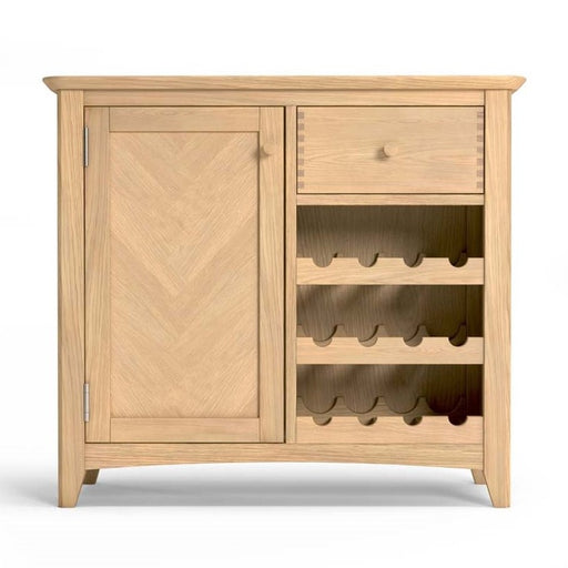 Grand Parquet Oak 1 Door 1 Drawer Wine Cabinet - The Furniture Mega Store 