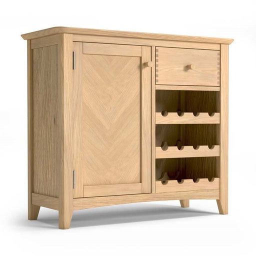 Grand Parquet Oak 1 Door 1 Drawer Wine Cabinet - The Furniture Mega Store 