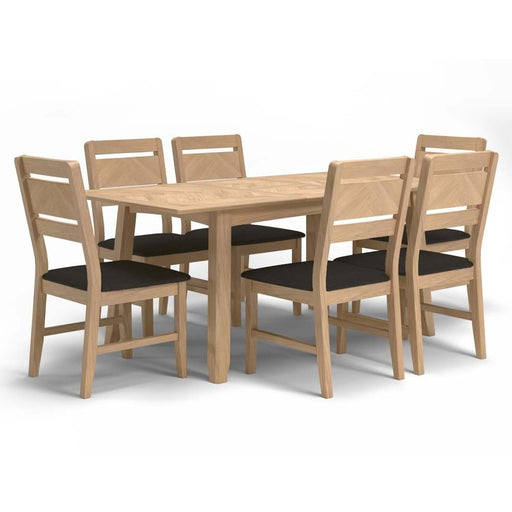 Grand Parquet Oak Extending Dining Table & 6 Dining Chair Set - The Furniture Mega Store 