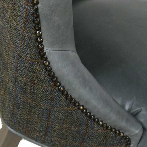 Hugo Vintage Leather & Harris Tweed Buttoned Bar Stool - Various Options - The Furniture Mega Store 