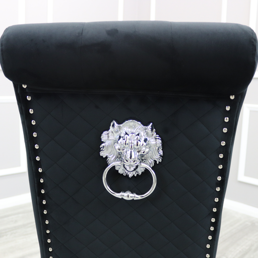 Louis 1.8 Black Marble Dining Table & 6 Sofia Velvet Lion Knocker Dining Chairs - The Furniture Mega Store 