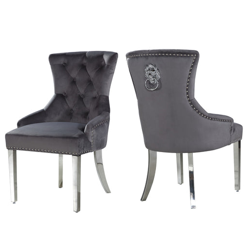 Chelsea Lion Knocker Back Dark Grey Velvet Dining Chairs - Set Of 2 - The Furniture Mega Store 