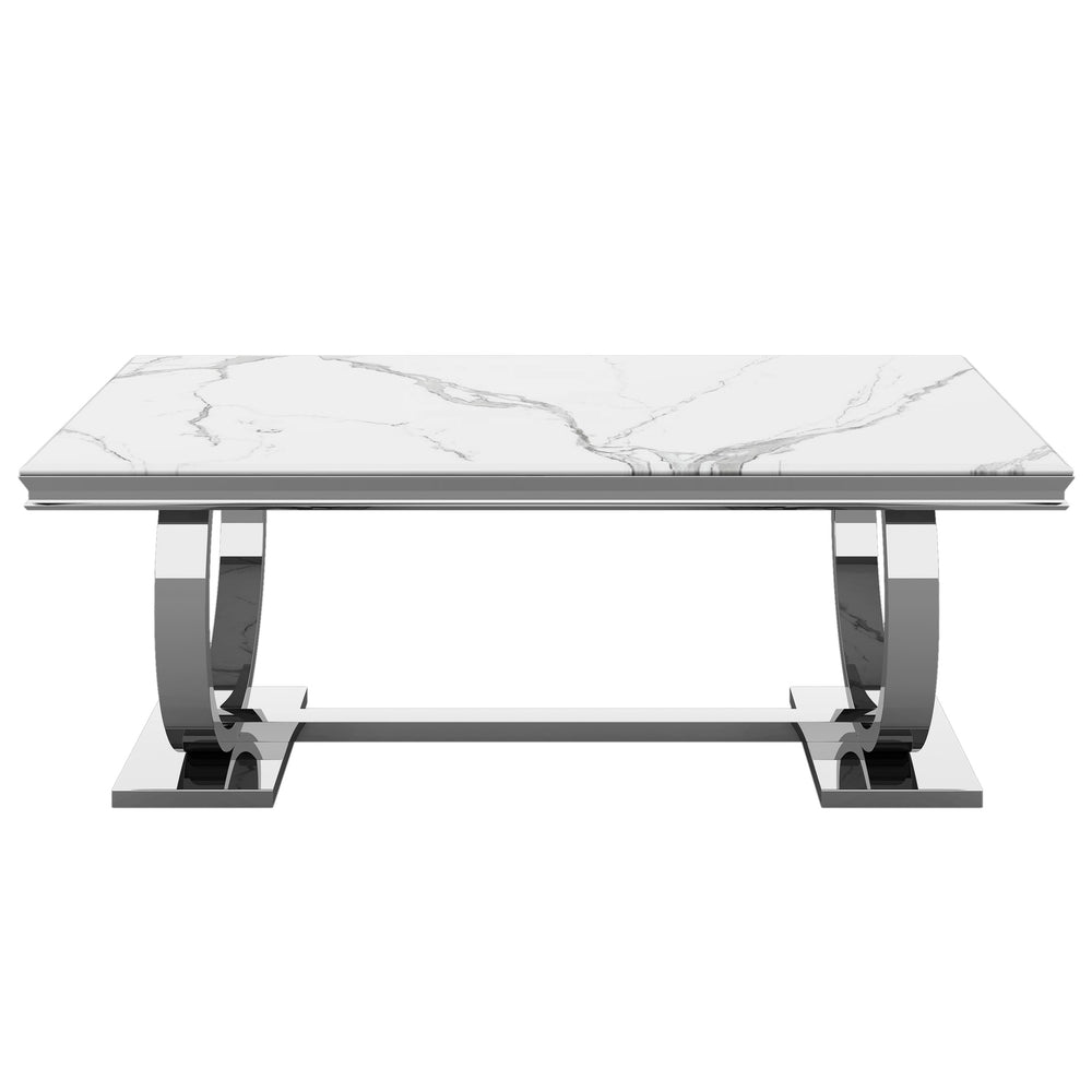 Chelsea Marble & Polished Steel Dining Table - Choice Of Sizes & Colours - The Furniture Mega Store 