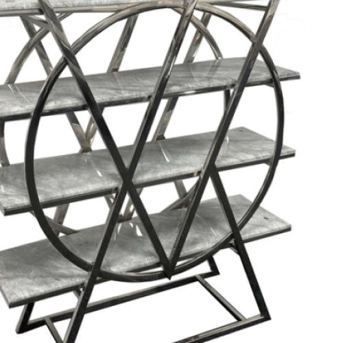 Grey Marble Top & Stainless Steel Open Display Bookcase - The Furniture Mega Store 