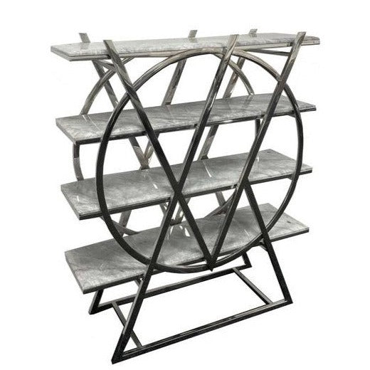 Grey Marble Top & Stainless Steel Open Display Bookcase - The Furniture Mega Store 