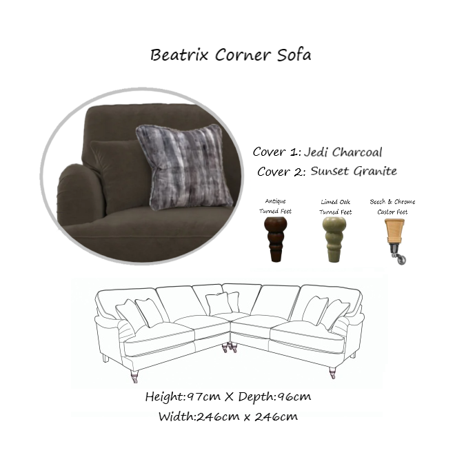 Beatrix Fabric Corner Sofa Collection - Choice Of Size, Fabrics & Feet - The Furniture Mega Store 