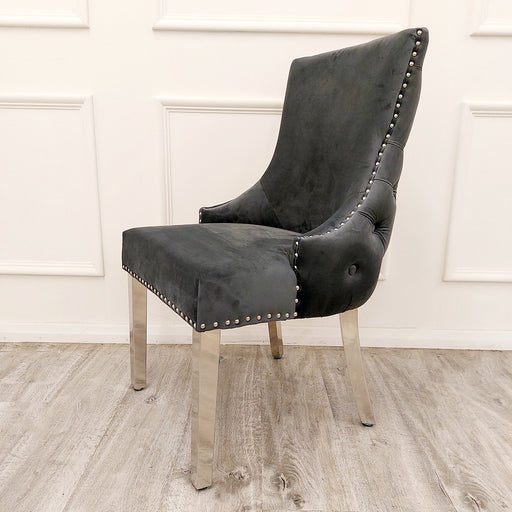 Kensington Tufted Dark Grey Velvet Dining Chairs - Set Of 2 - The Furniture Mega Store 