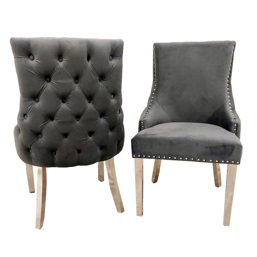Kensington Tufted Dark Grey Velvet Dining Chairs - Set Of 2 - The Furniture Mega Store 