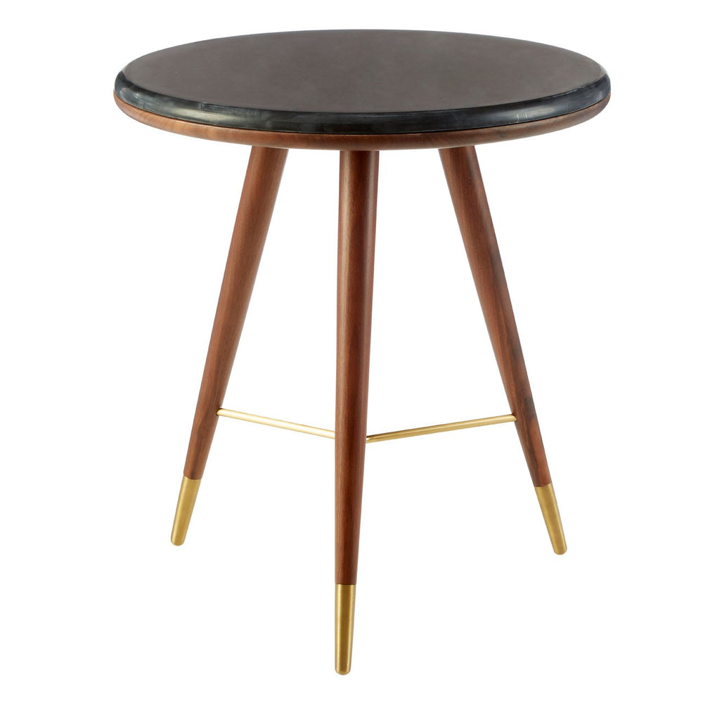 Kenso Walnut Round Marble Top End Table - The Furniture Mega Store 