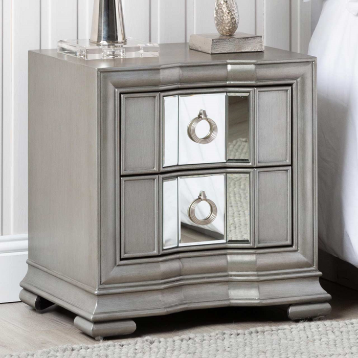 Lucca Grey Mirrored 2 Drawer Bedside Cabinet - The Furniture Mega Store 