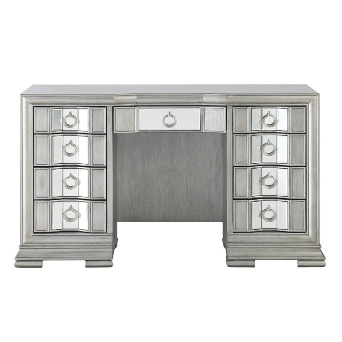 Lucca Grey Mirrored 9 Drawer Dressing Table - The Furniture Mega Store 