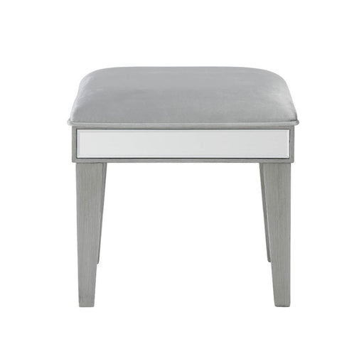 Lucca Grey Mirrored & Velvet Dressing Table Stool - The Furniture Mega Store 