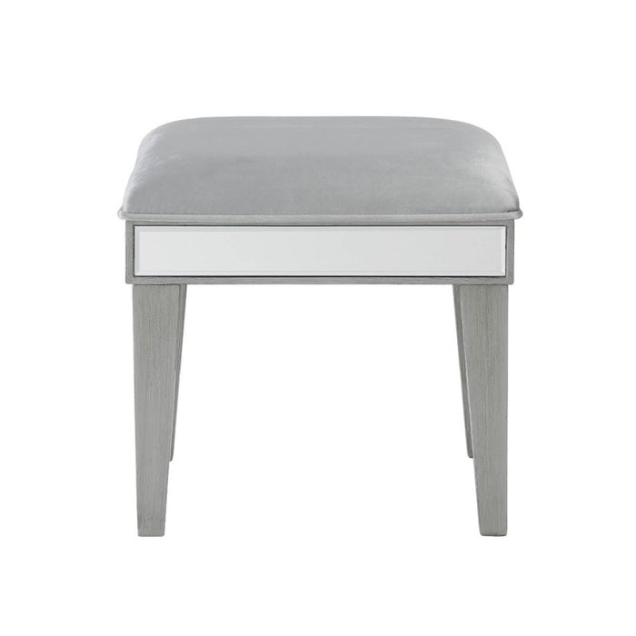 Lucca Grey Mirrored & Velvet Dressing Table Stool - The Furniture Mega Store 