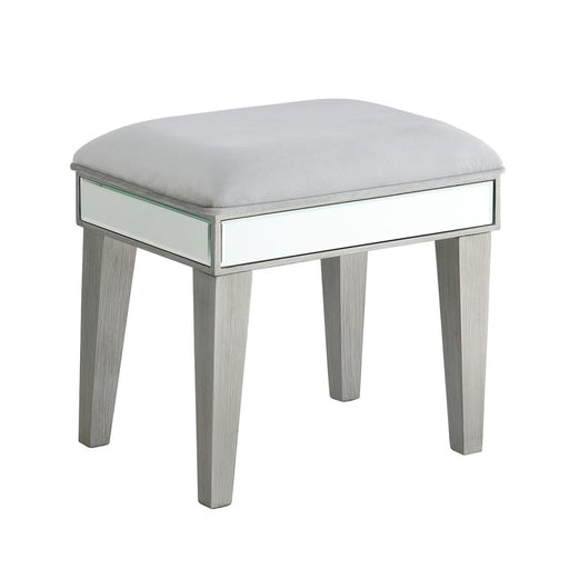 Lucca Grey Mirrored & Velvet Dressing Table Stool - The Furniture Mega Store 