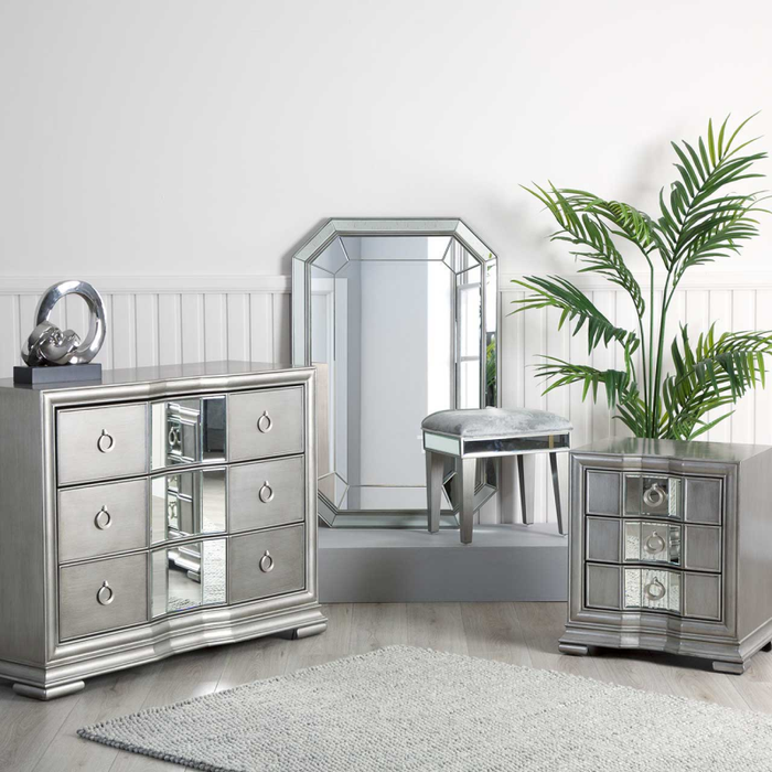 Lucca Grey Mirrored 3 Drawer Chest - The Furniture Mega Store 