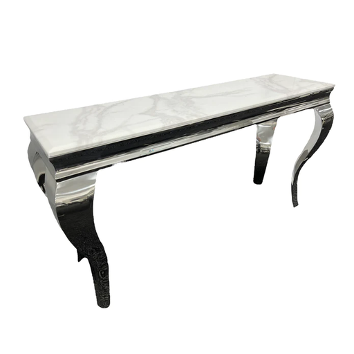 Louis White Marble Top & Polished Steel Console Table - 120cm - The Furniture Mega Store 