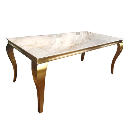 Louis Kata Gold Ceramic Top & Gold Leg Dining Table - Choice Of Sizes - The Furniture Mega Store 