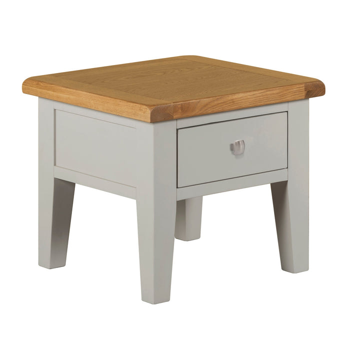 Chester Dove Grey & Solid Oak 1 Drawer Side Table - The Furniture Mega Store 