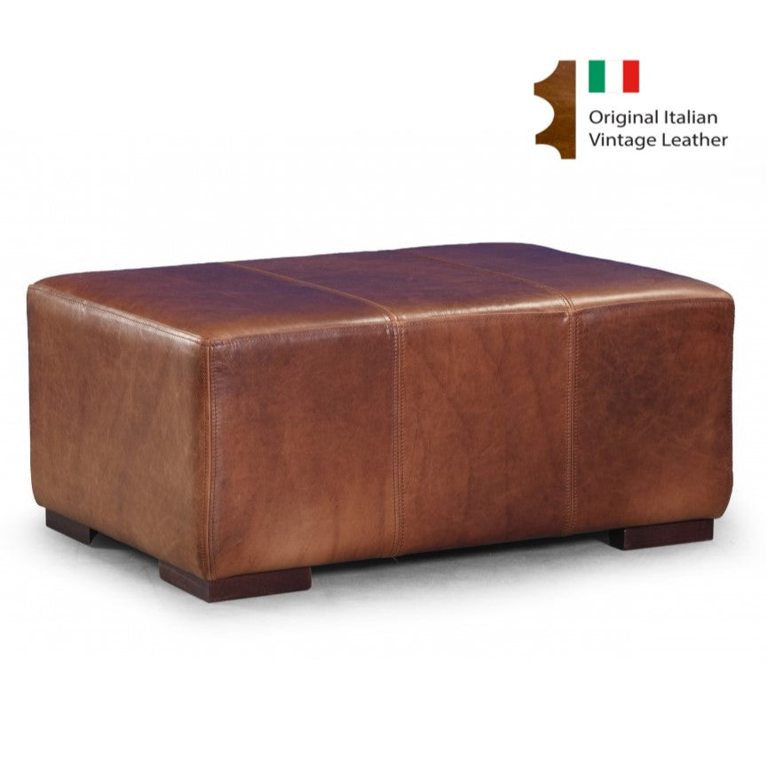 Vintage Leather Rectangular Footstool Choice Of Leathers Feet