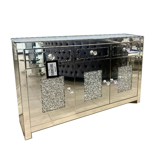 Crushed Diamond Top Mirrored 3 Door 3 Drawer Large Sideboard - The Furniture Mega Store 